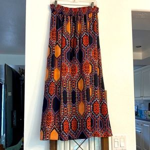 Maeve long skirt sz S polyester, elastic waist w tie- lined-multi color/ fun!